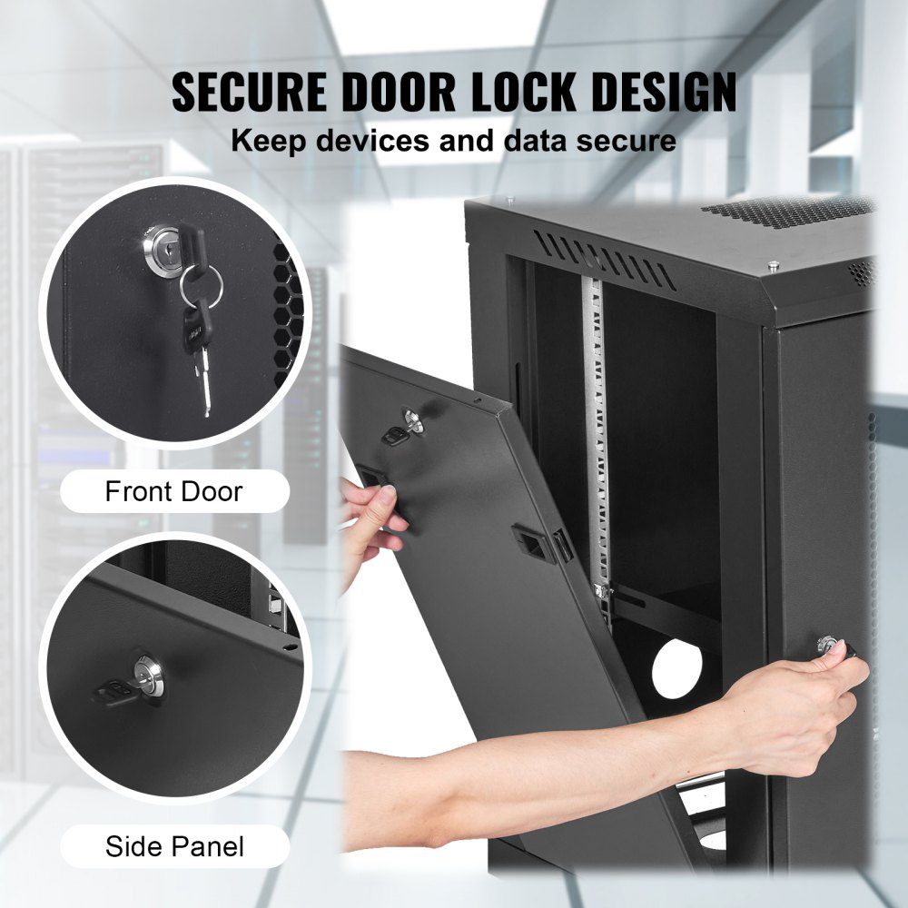 12U Wall Mount Network Server Cabinet 39.4cm/15.5" Deep Server Rack Cabinet Enclosure Max 90kg/200lbs. Floor-mounted loading capacity, with lockable door side panels, for IT equipment, A/V equipment