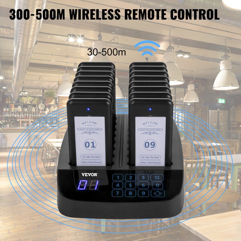 16 Pager-Rufsystem Restaurant, 98 Kanäle Gäste-Pager, Touchscreen Wireless Call System Restaurant, Schwarz Wireless Guest Call Wireless Kundenrufsystem für Bars, Restaurant, Cafeteria, Hotel usw