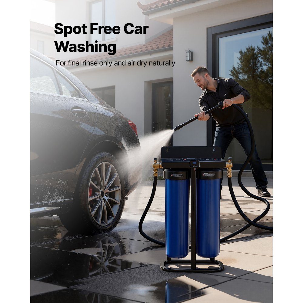 Deionized Car Wash Water System 1250L, Car Wash Water Deionizer with Two 4L Mixed DI Resin Filter Cartridges, Deionized Car Wash System with Stand and Bypass Valve