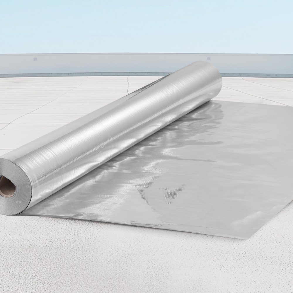 Doppelt reflektierende Isolierrolle, Strahlungsbarriere aus gewebtem Stoff, 6,5 Mil, 48 Zoll x 250 Fuß, wärmereflektierende Abschirmung aus Aluminiumfolie und PE-Gewebe, Wärmedämmrolle für Fenster und Wohnmobildächer