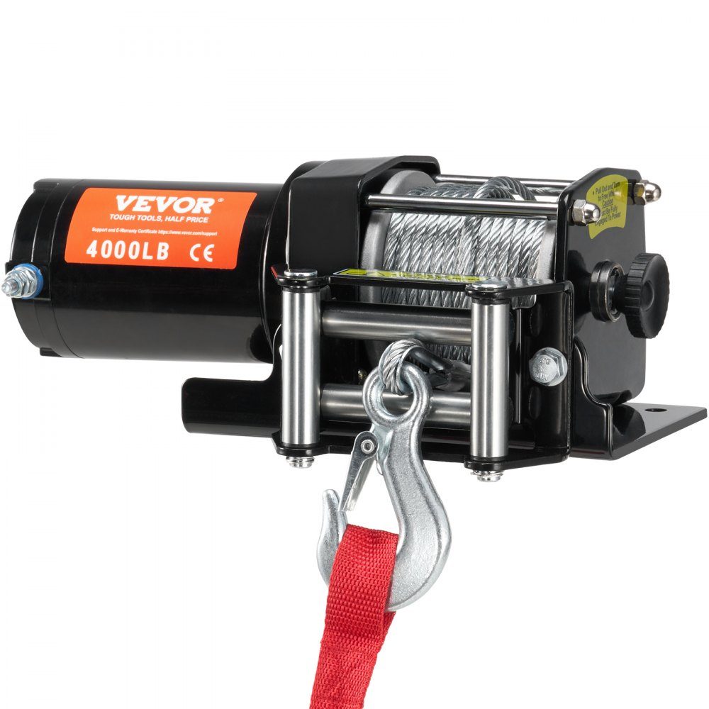 Electric Winch, 4000lb Pulley Capacity, 12V DC ATV/UTV Winch with Φ3/16" x 39ft 7-Strand Steel Cable Pulley Guide, Wireless and Wired Remote Control, IP55 Waterproof for UTV ATV Towing