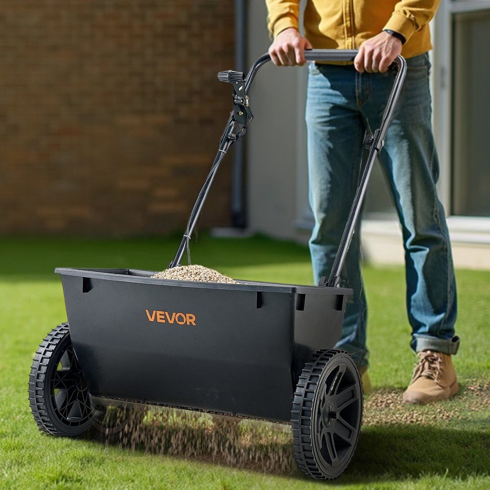 Spreader, 22.6 kg capacity, centrifugal spreader with filling funnel, 460 mm spreading width & 10 adjustment options, 25.4 cm tires, fertilizer spreader for seeds, fertilizer
