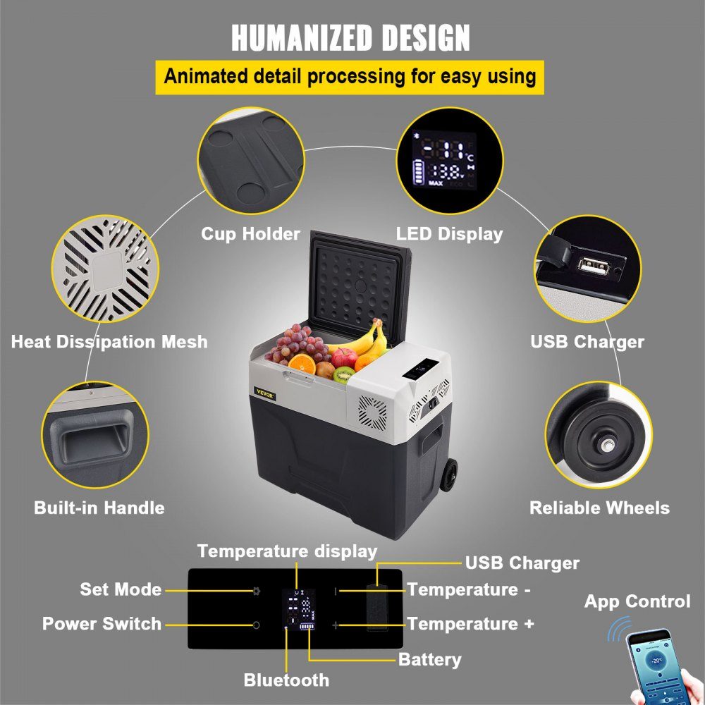 50L Car Fridge Compressor Cooler Box Stainless Steel Holiday Insulated Box Mini Fridge Cooler Box Car and Socket