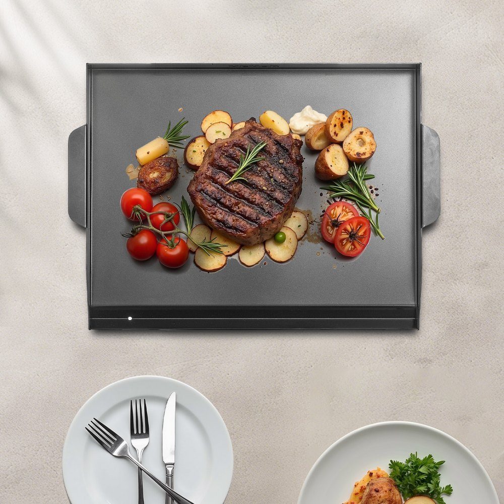 Grill Plate Grill Pan Carbon Steel Universal Rectangular Plate (502x370mm) with Flat Top Gas Grill Grill Plate for BBQ Grill Teppanyaki Portable Family Cookware with Handle