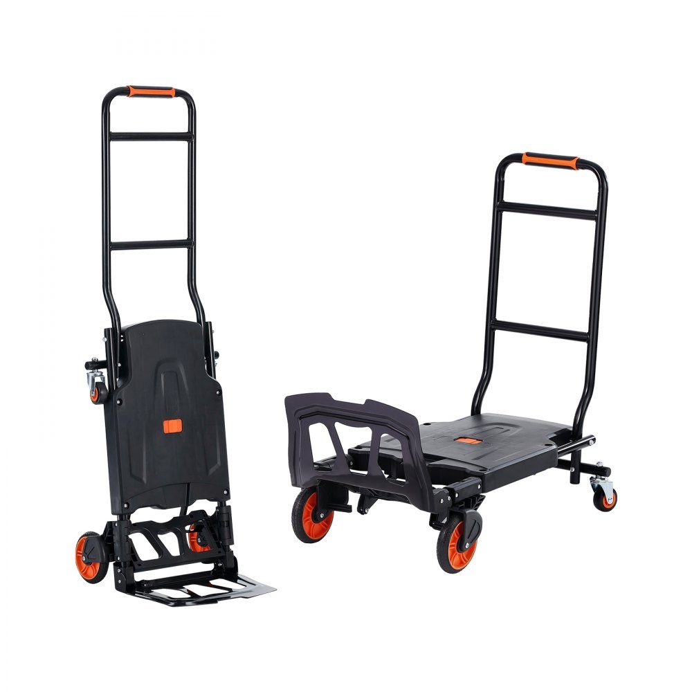 2 in 1 Folding Hand Truck 136kg Load Capacity Transport Trolley Aluminum Alloy Carbon Steel Hand Truck ⇋ Platform trolley for indoor and outdoor loading and transport tasks