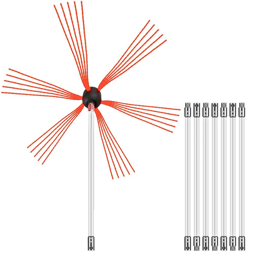 Ramoneur, balai de ramoneur, balai de ramoneur, ramoneur, balai de cheminée, blanc, avec clé de 17 mm, tête de brosse flexible, kit de nettoyage de cheminée en nylon