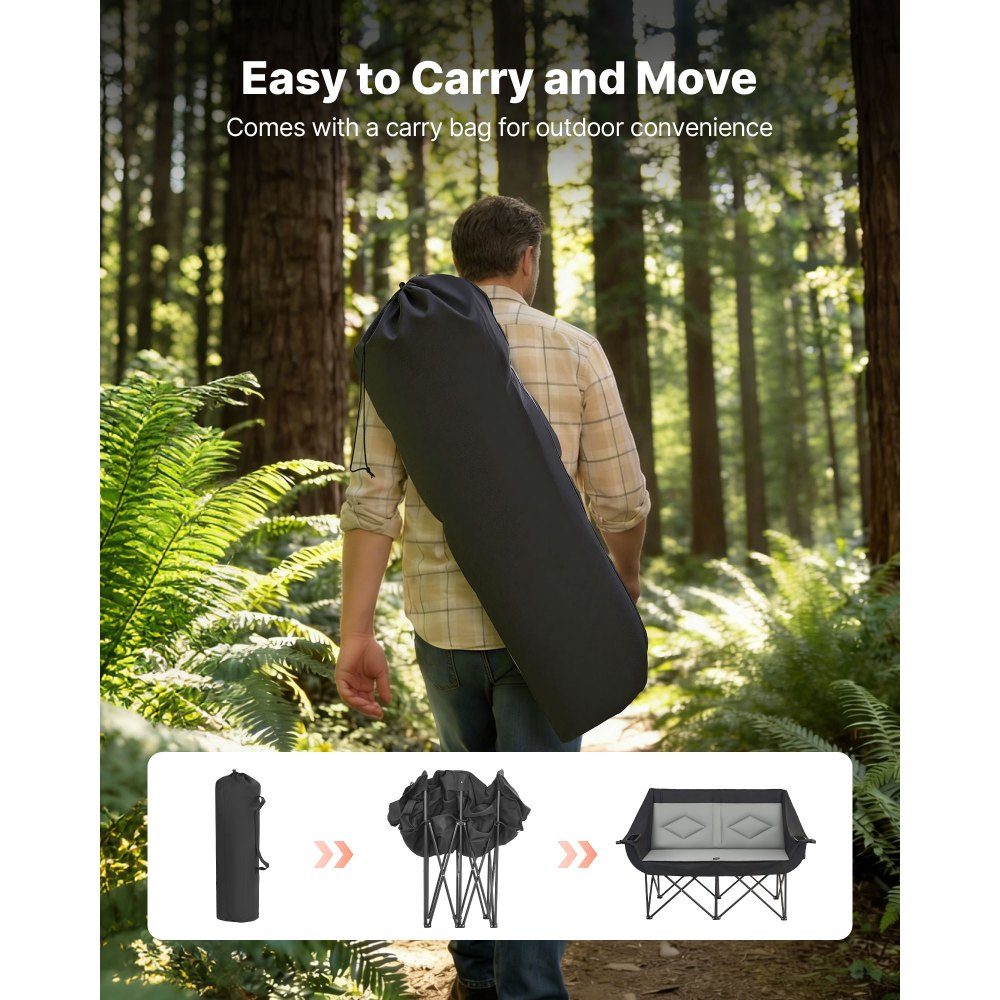 Camping Chair for 2 People, Folding Chair, 300kg Load Capacity, Fishing Chair with 2 Drink Holders & Wine Glass Holders & Magazine Holders & Carry Bags, for Outdoor Activities Fishing 1 Piece