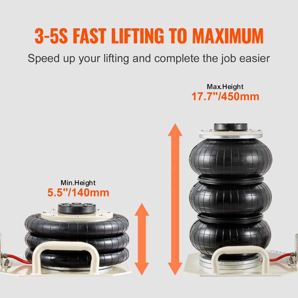 Pneumatic car jack Air Jack 3 t, white Triple Bag Air Jack 140-450 mm lifting height Bag Air Jack, 5 minutes lift Air Jack jack for SUV, truck, bus etc