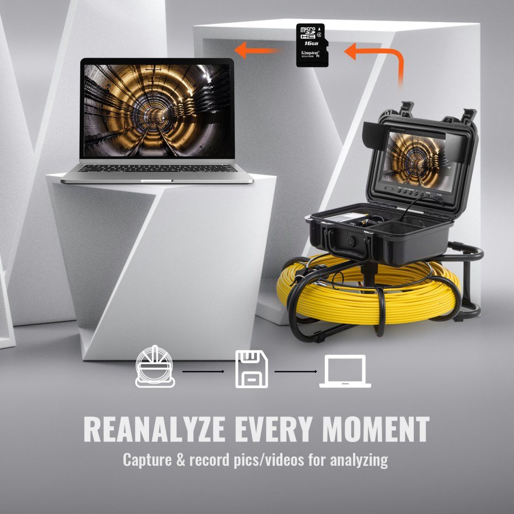 Sewer Camera 91.5m 23cm Screen Pipe Inspection Camera with DVR Function IP68-Kamera with 12 Adjustable LEDs with a 16GB SD Card for Sewer Pipe Home Sewer Pipe