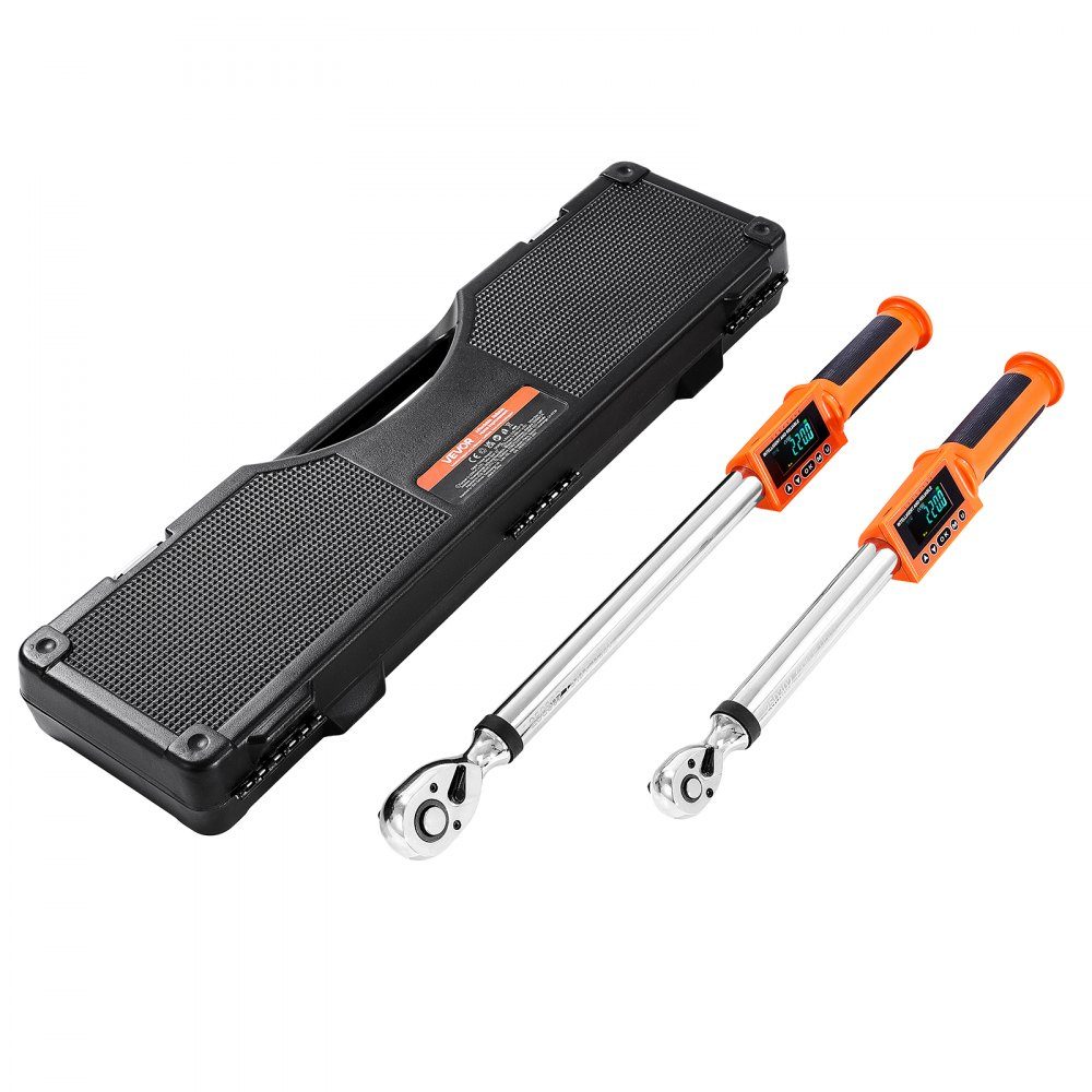 1/2 3/8" Drive Digital Torque Wrench Set, 72 Teeth ±2% Precise Electronic Torque Wrench with Preset Value, Buzzer and LED Notification, Car Repair