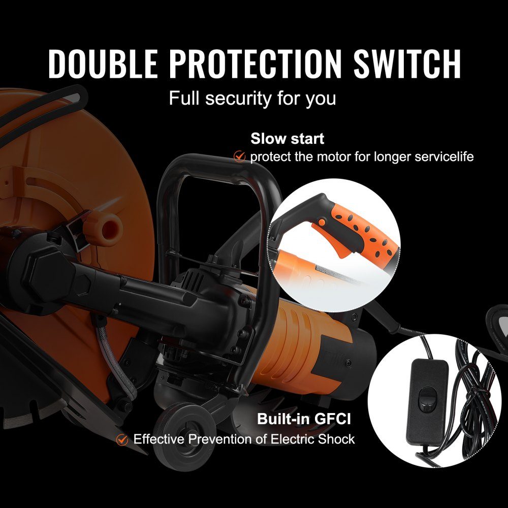 Electric Concrete Saw 356mm Heavy Duty Circular Saw 2800W Cutting Depth 127mm Wet/Dry Disc Saw with Water Pipe Water Pump Saw Blade for Stone and Brick