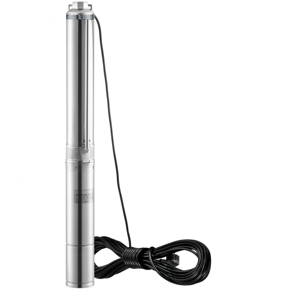 Deep Well Submersible Pump, 750W, 230V, 60Hz, 7.1m³/h Max Flow, 75m Max Head, with 9.1m Power Cable, Stainless Steel Water Pump for Industrial, Irrigation and Home Use, Water Rating IP68