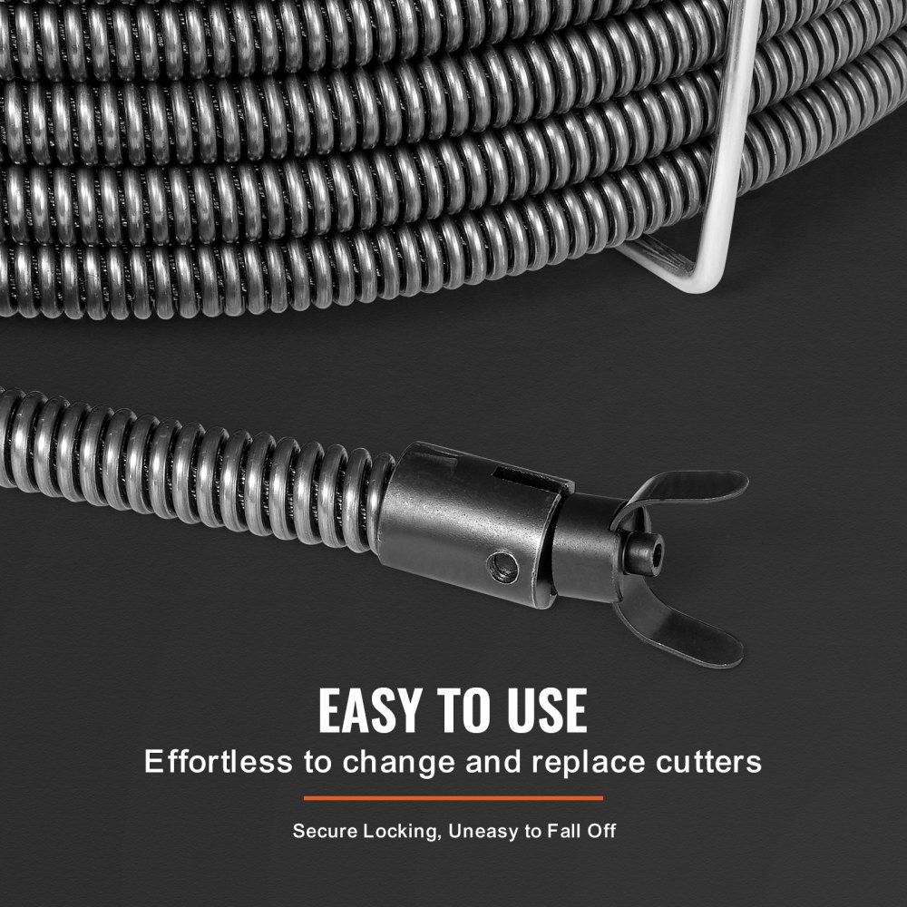 Kabel do czyszczenia rur 30 m x 19 mm, kabel do czyszczenia rur wykonany ze stali i 4 obcinaki do rur od 100 do 200 mm, kabel do czyszczenia rur z rdzeniem wewnętrznym do zlewów, odpływów podłogowych, toalet