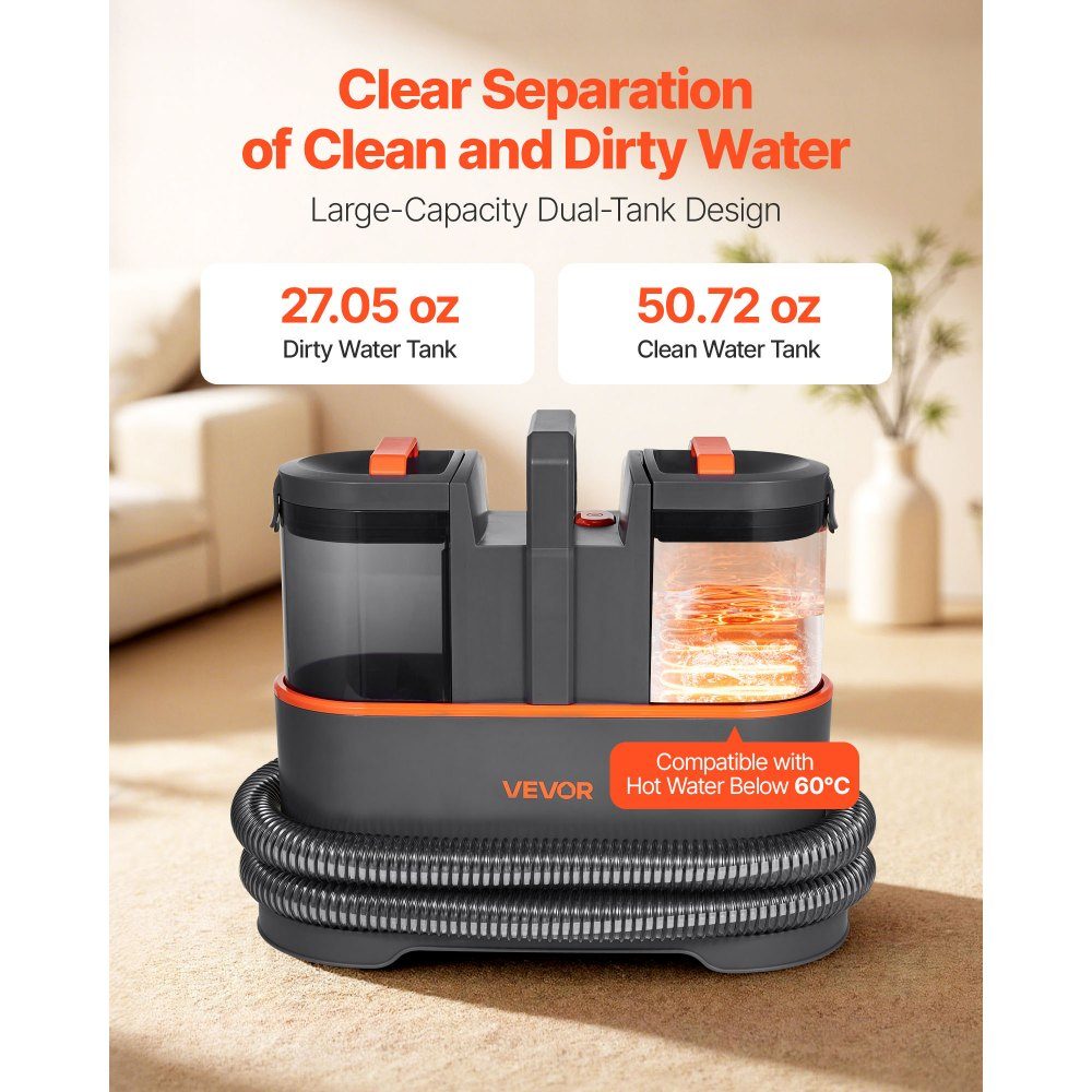 Machine de nettoyage de tapis, réservoir d'eau douce de 1,5 L et réservoir d'eau sale de 0,8 L, nettoyeur de tissus d'ameublement portable, aspirateur de lavage 11,5 kPa, nettoyeur de taches en profondeur pour tapis, canapé, nettoyage ménager