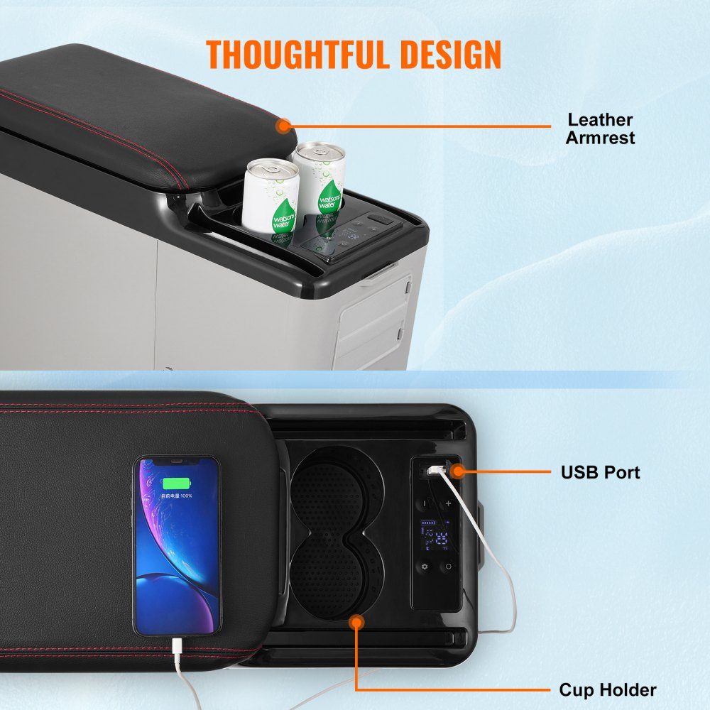 Car Refrigerator, 12V Car Armrest Refrigerator, Portable Single Zone Freezer, 15L, Adjustable Range -20°C to 20°C, 12/24V DC and 100-240V AC, Compressor Cooler for Outdoor Camping