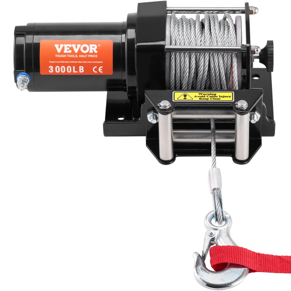 Treuil électrique, force de traction de 3 000 lb, 12 V CC pour ATV/UTV, avec câble en acier Φ 3/16" x 39 pieds, guide-câble à rouleaux, télécommande par câble, résistance à l'eau IP55, idéal pour la récupération tout-terrain UTV ATV