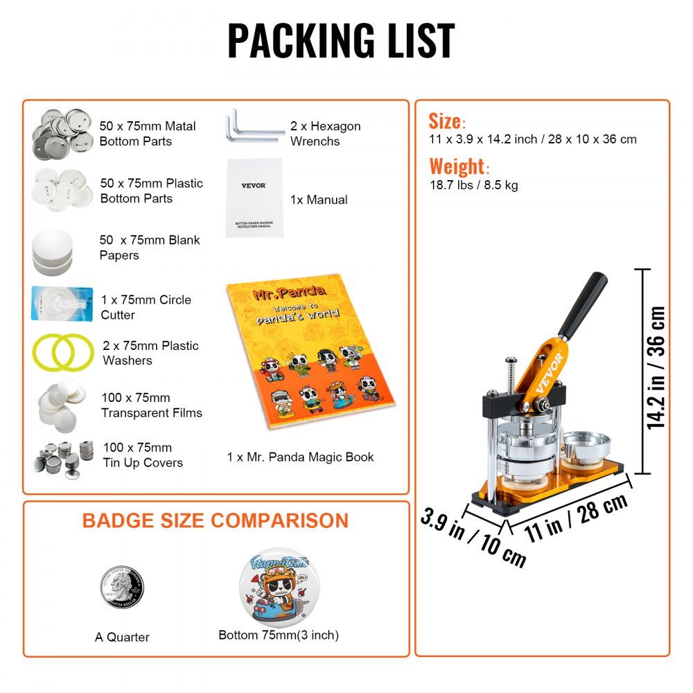 Button Machine 3" Badge Punch Press Kit, DIY-cadeaus voor kinderen, Button Making Machine, Button Badge Making met 100 Button Parts, Circle Cutter en Magic Book
