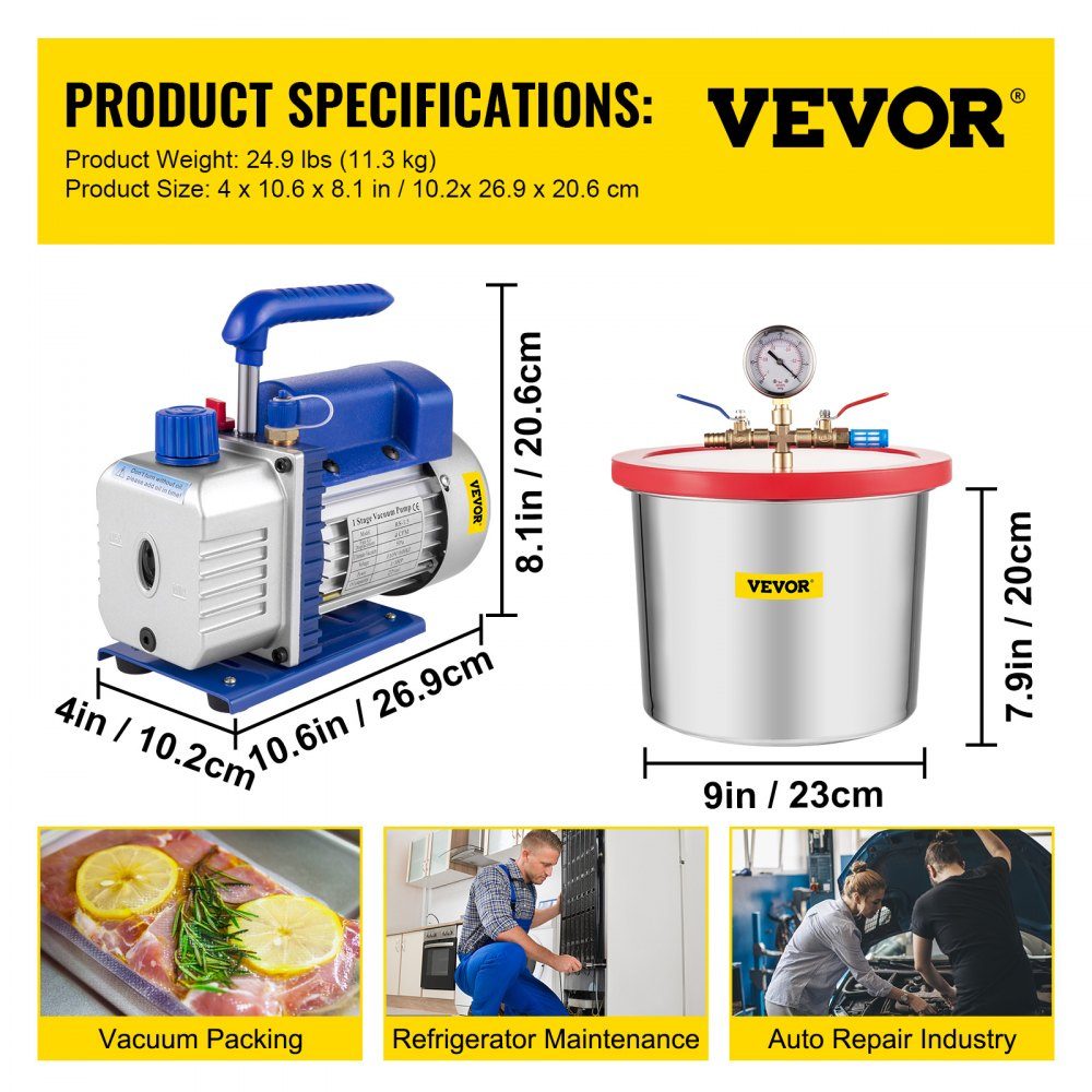 7,57 liter vacuümpomp, vacuümkamervacuümpomp, 113 l/min, 1/3 HP vacuümpomp