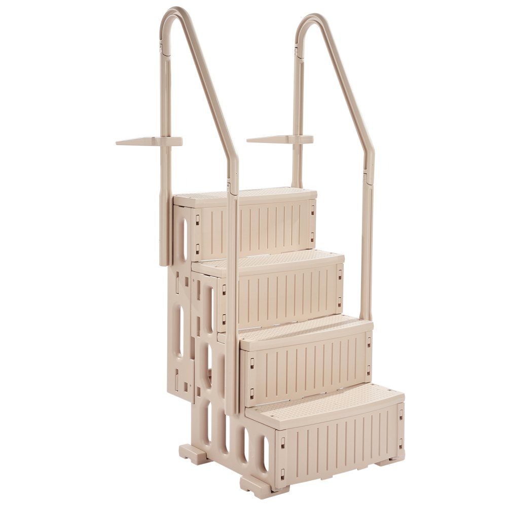 Swimming Pool Ladder, 4 Step Stairs with Double Handrail and Heavy Duty Non-Slip Steps, Maximum Load 400 Pounds, for 48-54 Inch Pools with Any Patio Surface, Taupe