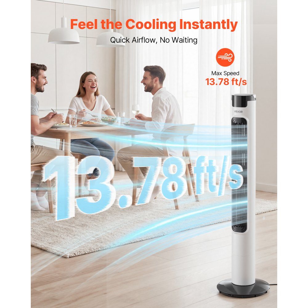 50W Tower Fan, 985mm Column Fan with 3 Speeds, 3 Modes, 7.5 Hour Timer, Max 4.2m/s, 50° Oscillating Fan with Remote Control, Quiet Pedestal Fan for Bedroom, White