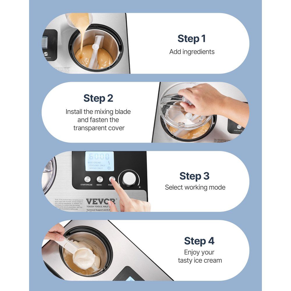 Compressor Ice Cream Machine Ice Cream Machine 2L, 180W Frozen Yoghurt Maker Ice Cream Machine 3 Modes Yoghurt Machine Household Portable Ice Cream Machine Sorbet Gelato Low Noise Silver Electric