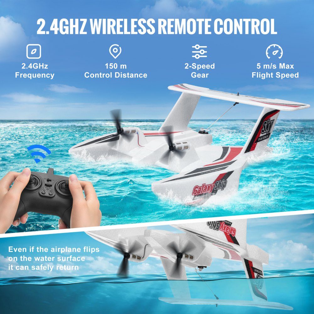 RC-Flugzeug, 2,4 GHz, 3-Kanal-Fernsteuerungsflugzeug mit 6-Achsen-Gyro-Stabilisator, flugbereites Amphibienflugzeugspielzeug mit 2 Batterien, einfach zu fliegendes RC-Segelflugzeug für Erwachsene, Kinder, Anfänger und Jungen