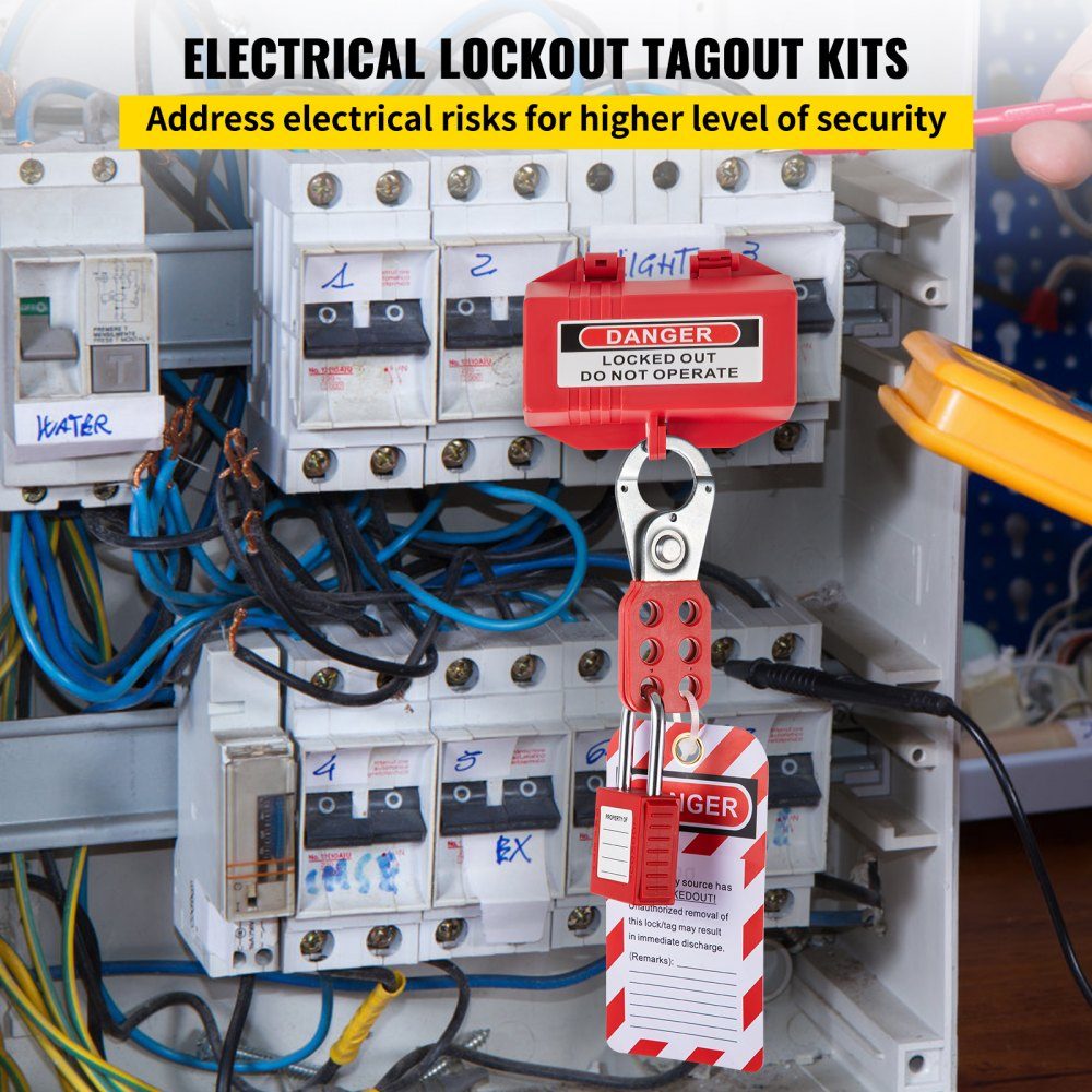 Kits de verrouillage de 42 pièces, kit Loto de sécurité électrique, comprend des cadenas, 5 types de verrouillage, des moraillons, des étiquettes et des attaches de câble, une boîte, des outils de sécurité de verrouillage pour éliminer les risques électri