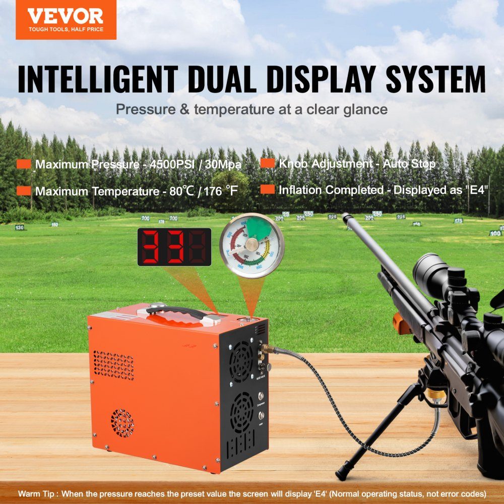 PCP Air Compressor, 4500PSI/30MPa Portable PCP Air Rifle Compressor - Integrated Water and Fan Cooling System, Auto-Stop DC12V/AC230V Paintball Tank Compressor for Air Rifle, Diving Bottle