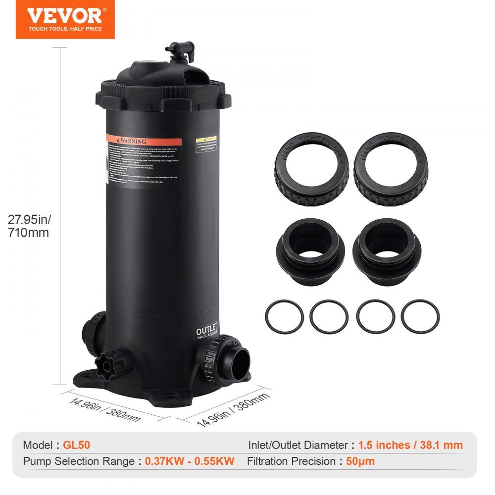 Cartridge Pool Filter, 380 x 380 x 710mm Integrated Pool Filter, Above Ground Swimming Pool Filtration Filter System with Upgrade Filter and Leakproof Housing for Hot Tubs, Spa Inflatable Pools