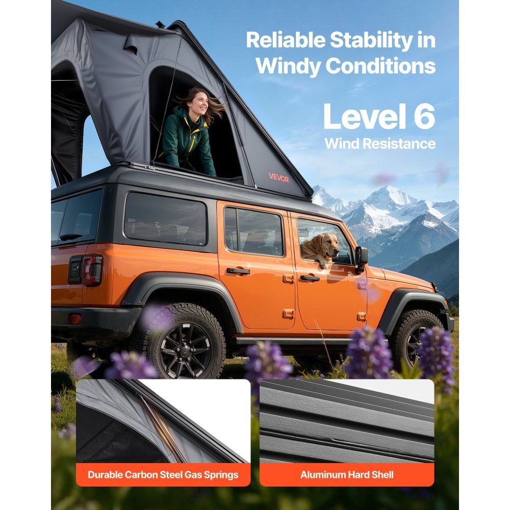 Tente de toit de voiture à coque rigide pour 2-3 personnes, tente de camping en aluminium avec éclairage LED tricolore et 1 fenêtre, imperméable et coupe-vent, pour pick-up Jeep SUV, 256 x 222 x 152 cm (déplié)