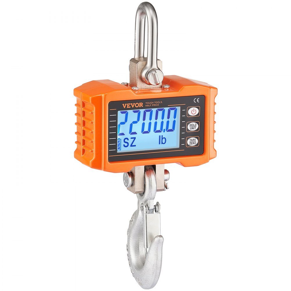 Industrielle Hängewaage, 1000 kg, robuste digitale Kranwaage mit Fernbedienung, Lastwaage, Gehäuse aus Aluminiumguss, hochpräzises LCD-Display für Bau, Fabrik, Bauernhof, Jagd, Orange