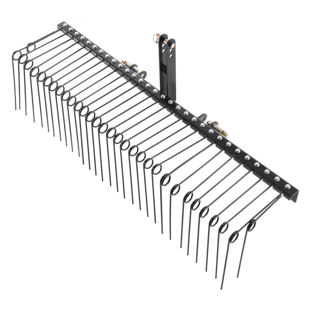 Anhängerrechen, 1830 mm gezogener Vertikutierer mit 32 Stahlzinken, Rasenrechen zum Anbau an Kategorie 1, 3-Punkt-Anbau für Traktor, für Laub, Tannennadeln, Stroh und Gras