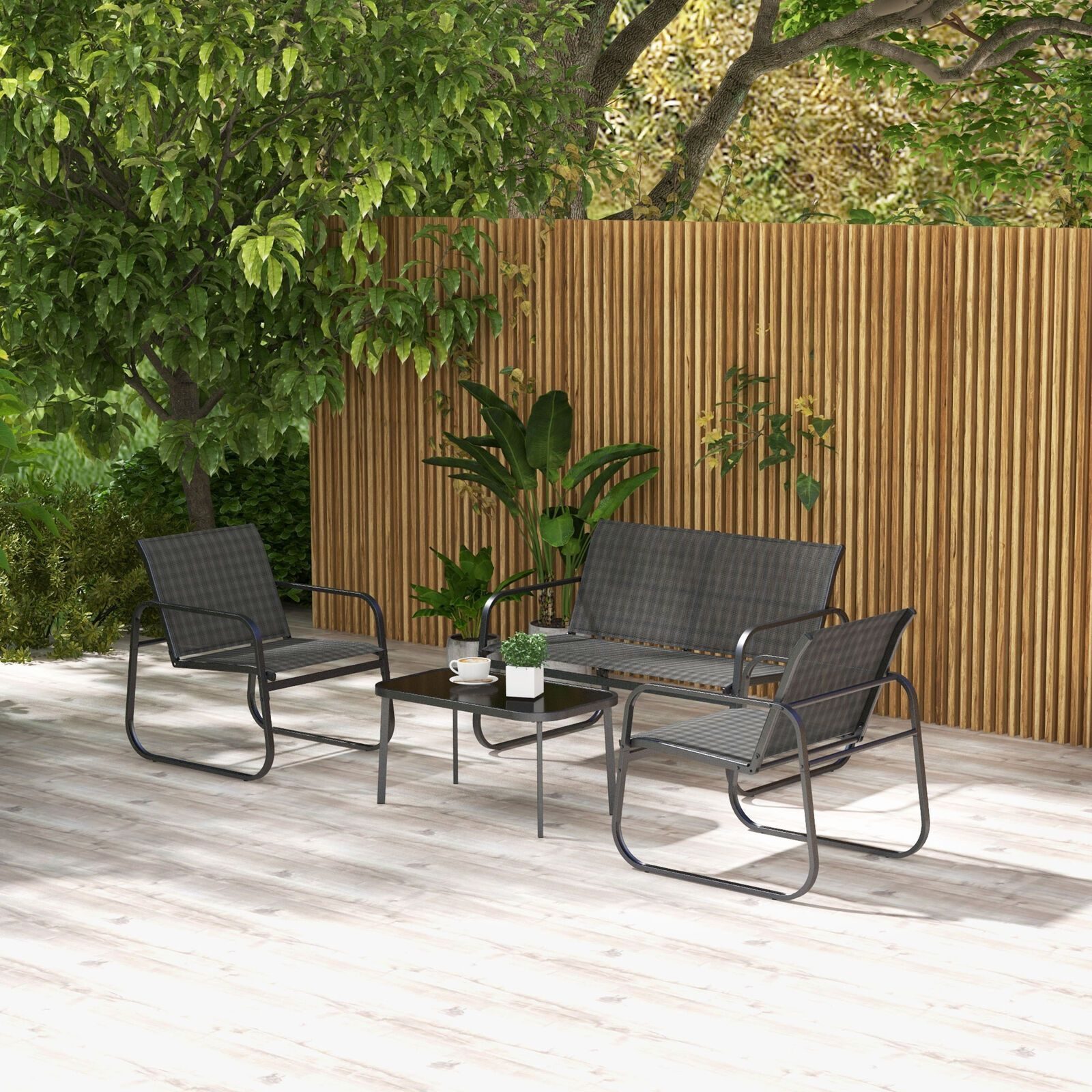 4-delige tuinmeubelset bestaande uit tweezits stoelen en salontafel