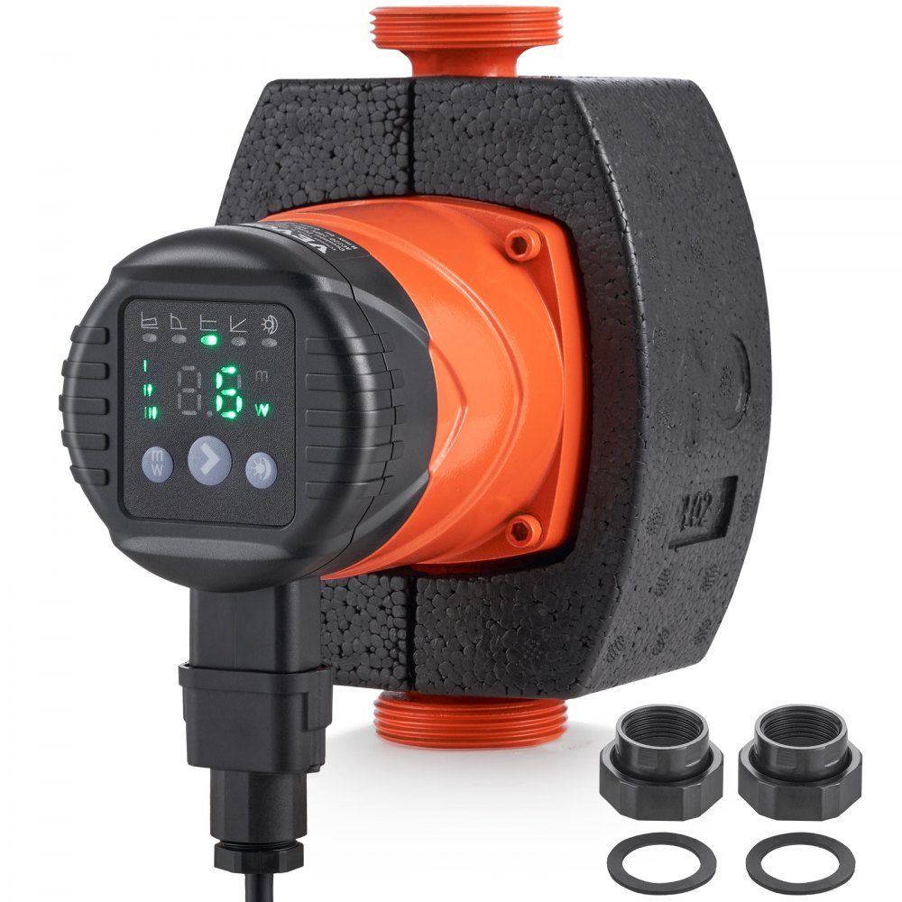 Warmwasser-Umwälzpumpe, energieeffizient, hocheffiziente Heizpumpe, ECM-Permanentmagnetmotor, 220 V, 45 W, 60 l/min. Durchflussrate, 6M max. Kopf, 3,81 cm Gewindeanschluss, 5 intelligente Steuermodi, geräuscharm