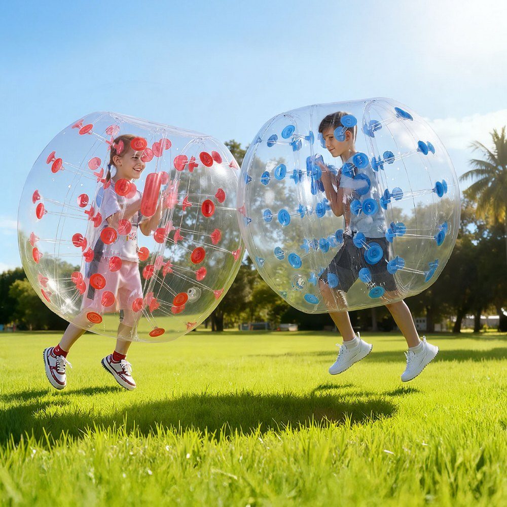 Boule de Choc de Pare-Chocs Gonflable 2 pièces 1,2 m x 1,03 m Boule de Collision Humaine Boule de Rebond à Bulles de Corps en PVC pour Les activités de Plein air Boule de Pare-Chocs Gonflable à Points Rouges + Bleus