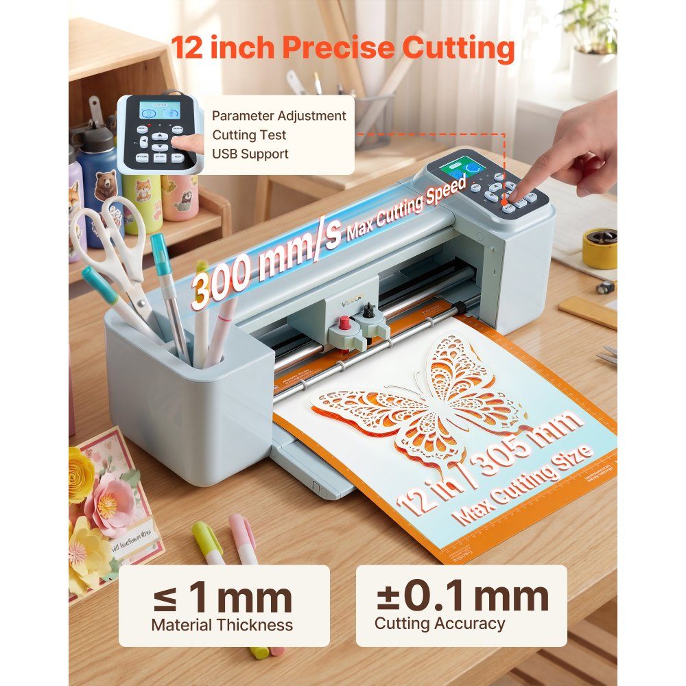 Vinyl-Schneidemaschine 30 cm, Schneideplotter/Plottermaschine mit Tastensteuerung & Touchscreen, kompatibel mit Mac/Windows/Android/iOS, Vinylschneider für Bastelarbeiten, Karten & Wohnaccessoires