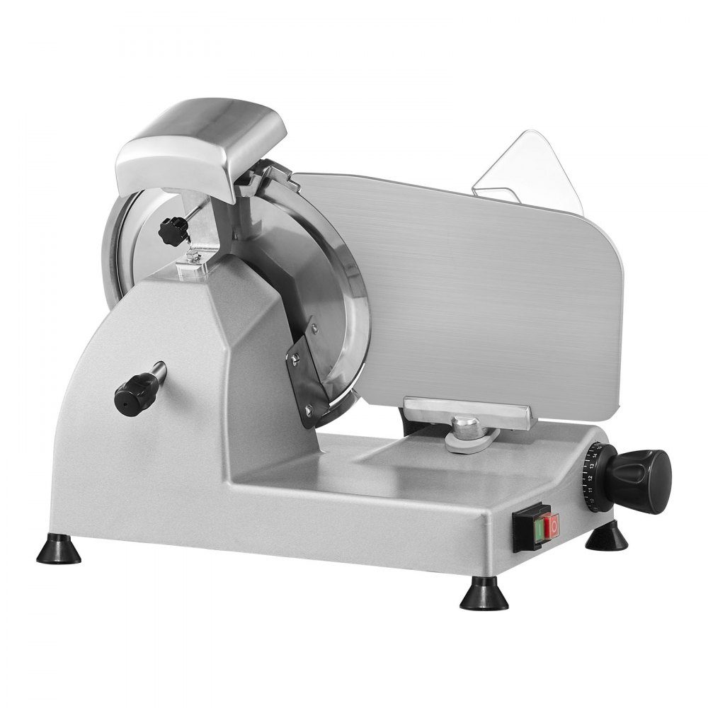 Trancheuse à viande commerciale 340 W trancheuse électrique polyvalente avec lame en acier au carbone de 10" épaisseur réglable de 0 à 15 mm pour la viande, le fromage, les légumes, etc.