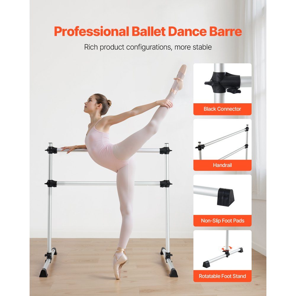 Ballet bar dance bar free-standing double bar (136 kg load capacity), height adjustable (170-1165 mm) stretching bar made of aluminum for ballet, balance training, relaxation exercises