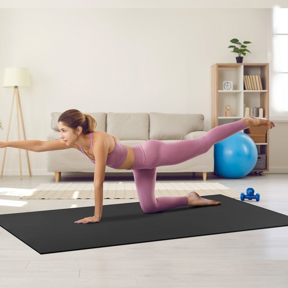 Exercise Mat, High Density Non-Slip Premium Yoga Mat, Exercise Yoga Mat for Men and Women, Fitness and Exercise Mat with Bag and Strap, for All Types of Home Yoga, Pilates and Floor Training (2.4x1.5m)