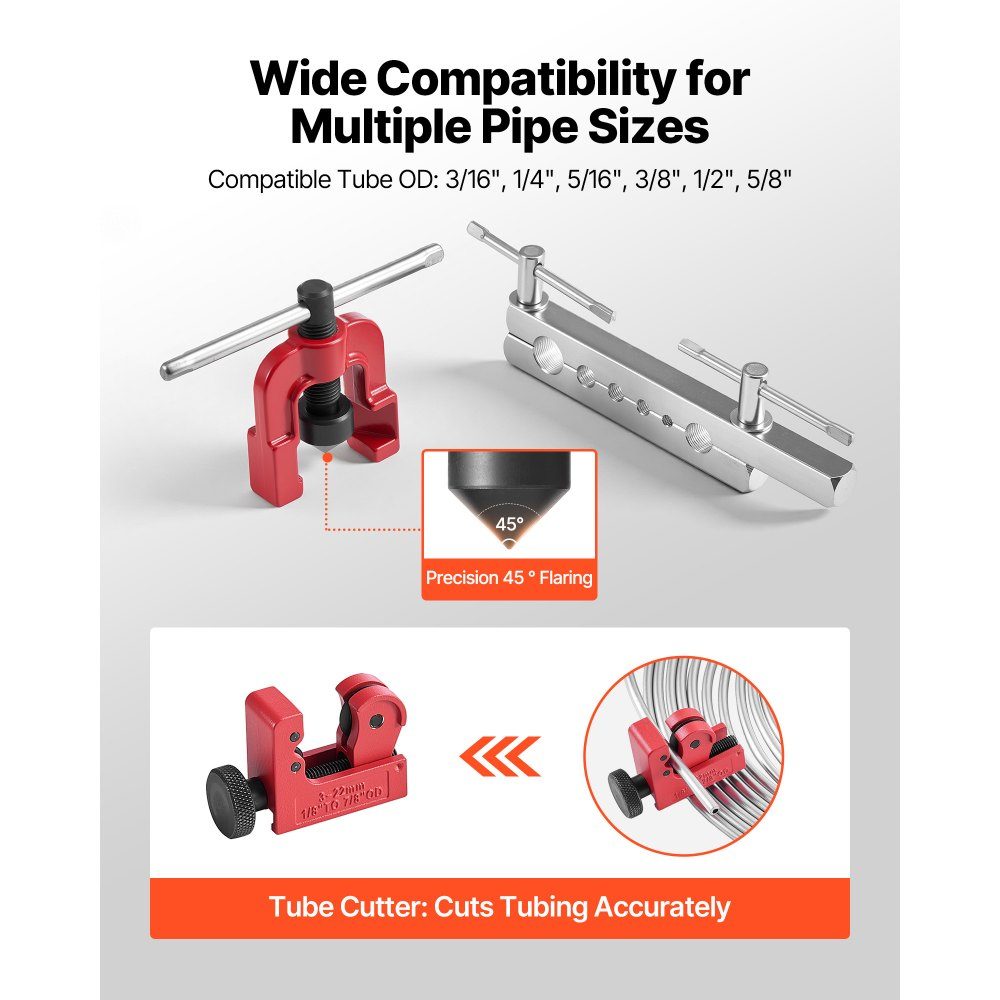 Ensemble d'outils d'évasement de conduite de frein 5 pièces, outil d'évasement à 45° avec conduite de frein de 25 pieds x 1,75 mm pour un évasement facile, extenseur de tuyau avec 20 ports, 2 ports et cintreuse de tuyaux, kit de réparation de véhicule