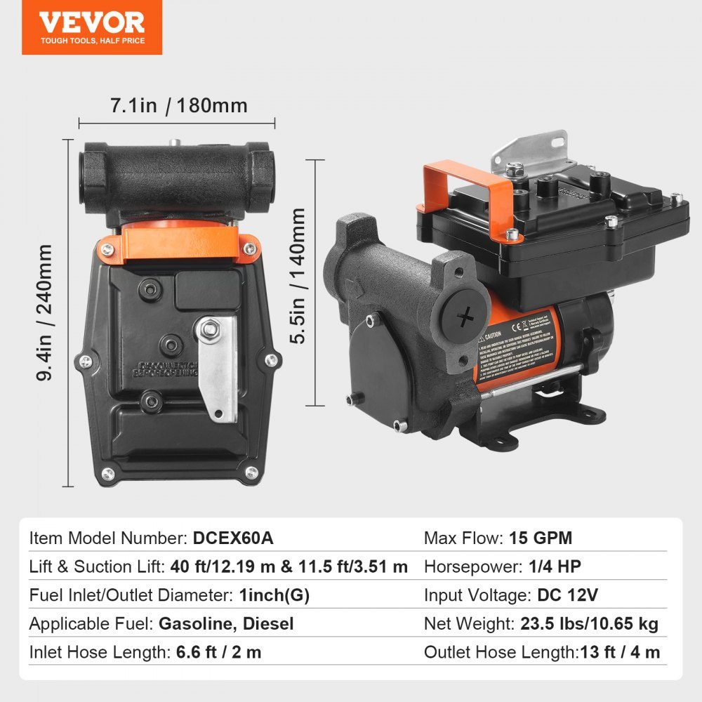 Dieselpumpe, 12 V Gleichstrom, 15 GPM, 1/4 PS, tragbare elektrische Kraftstoffpumpe mit automatischer Pistolenabschaltung, Einlass- und Auslassschlauch für Benzin, Diesel, Kerosin, Methanolmischungen