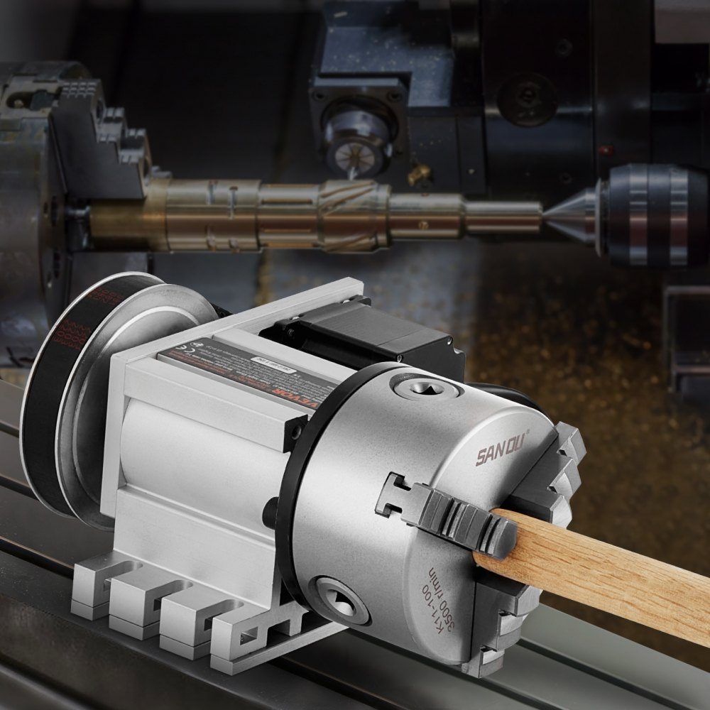 Klauwplaat K11-100 mm drieklauwplaat 4e as van de CNC-rotatie-as, een overbrengingsverhouding van 6:1 en een Nema23 tweefasige stappenmotor 3-klauwplaat voor CNC-frezen