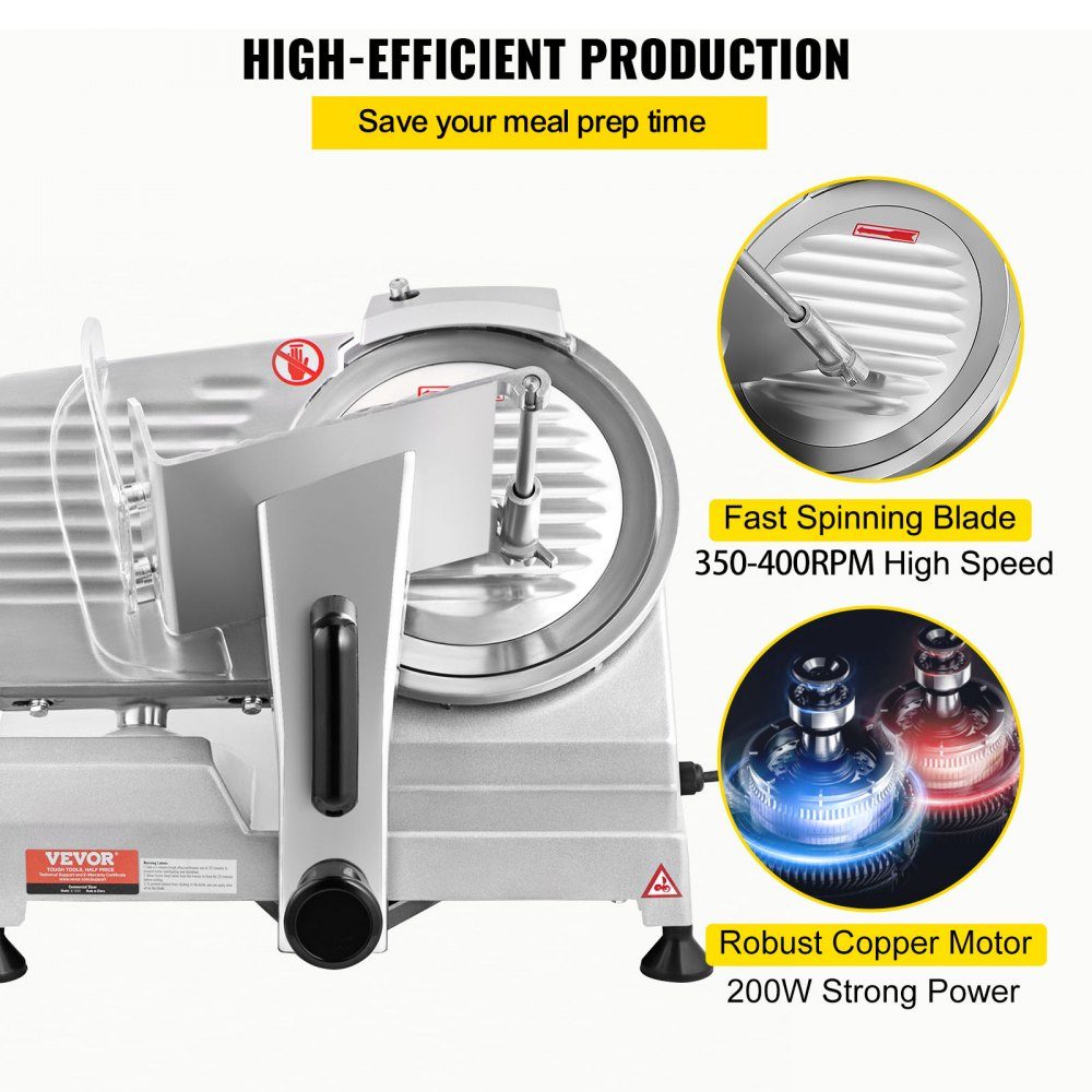 Kommerzieller Fleischschneider, 200 W, elektrischer Allesschneider, Lebensmittelschneider mit 20,3 cm langer Klinge aus Kohlenstoffstahl, 0–12 mm einstellbare Dicke für Fleisch, Käse usw