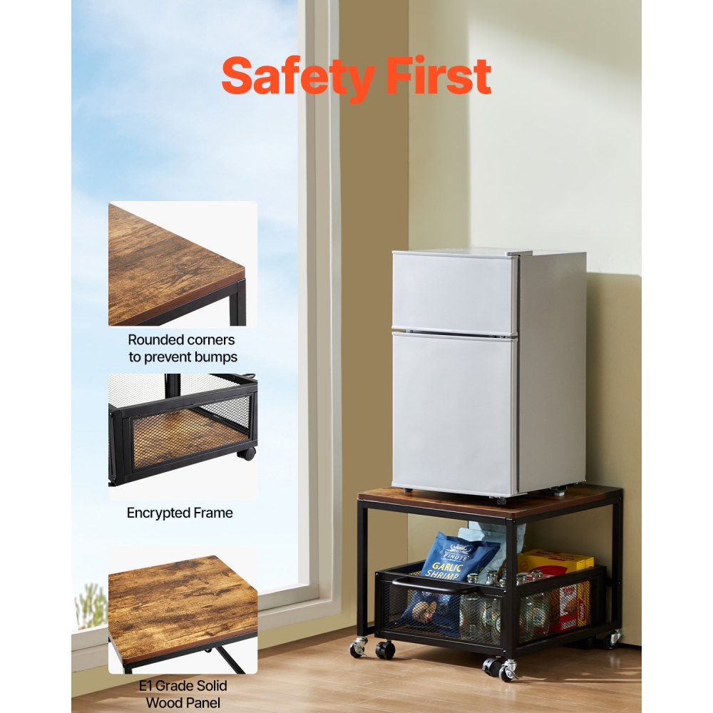 Mini Fridge Stand Fridge Holder with 90kg Load Capacity, Fridge Table with Movable Storage Trolley & Swivel Wheels, Drinks Fridge Stand for Coffee Bar Apartment Light Brown Mini Fridge Stand Fridge Holder with 90kg Load Capacity, Fridge Table with Movable Storage Trolley & Swivel Wheels, Drinks Fridge Stand for Coffee Bar Apartment Light Brown