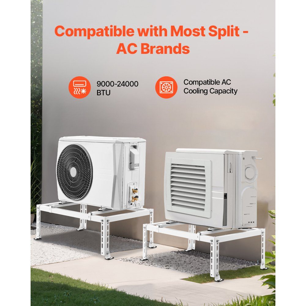 Support de sol pour climatiseur, mini support divisé anti-vibration pour pompes à chaleur de climatiseur sans conduit 9000-24000 BTU, support de base AC pour montage au sol avec max. Capacité de charge de 250 kg
