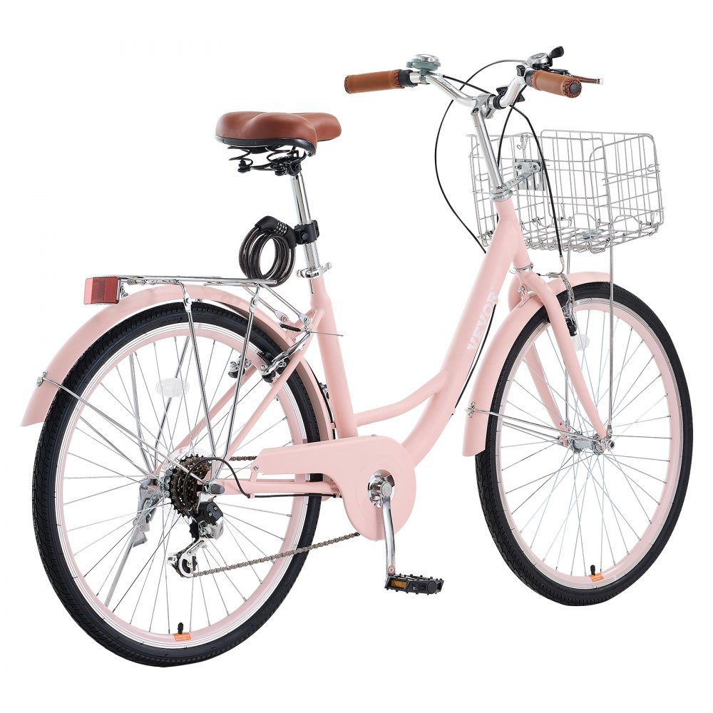 Cruiser-Fahrrad mit 7 Gängen (Reifendurchmesser 660,4 mm), Strandfahrrad mit großem Korb und Gepäckträger, Cruiser-Fahrrad mit verstellbarem Sitz, für Fahrradtraining und Einkaufen, Pink