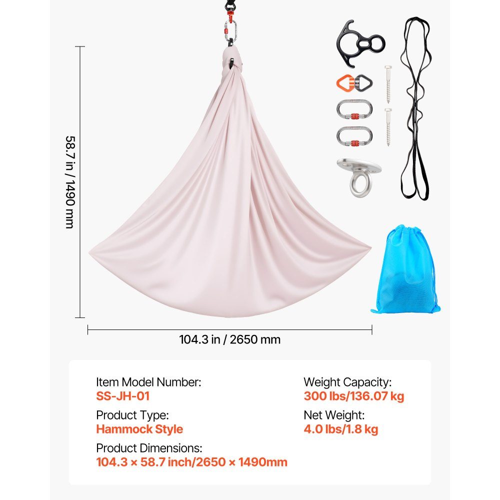 Aerial Yoga Hammock, Maximum Load 300lbs, Yoga Swing with Nylon Fabric, Daisy Rope and PE Zipper Bag, Gymnastics Swings, Dual Function, Anti-Gravity Exercises, Pink