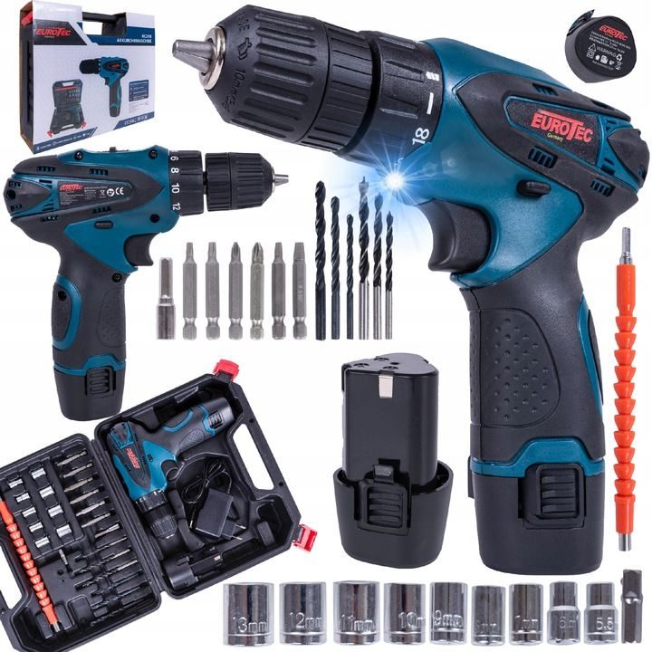 Reliable cordless screwdriver 18V from EUROTEC Set – ideal for DIY enthusiasts and professionals