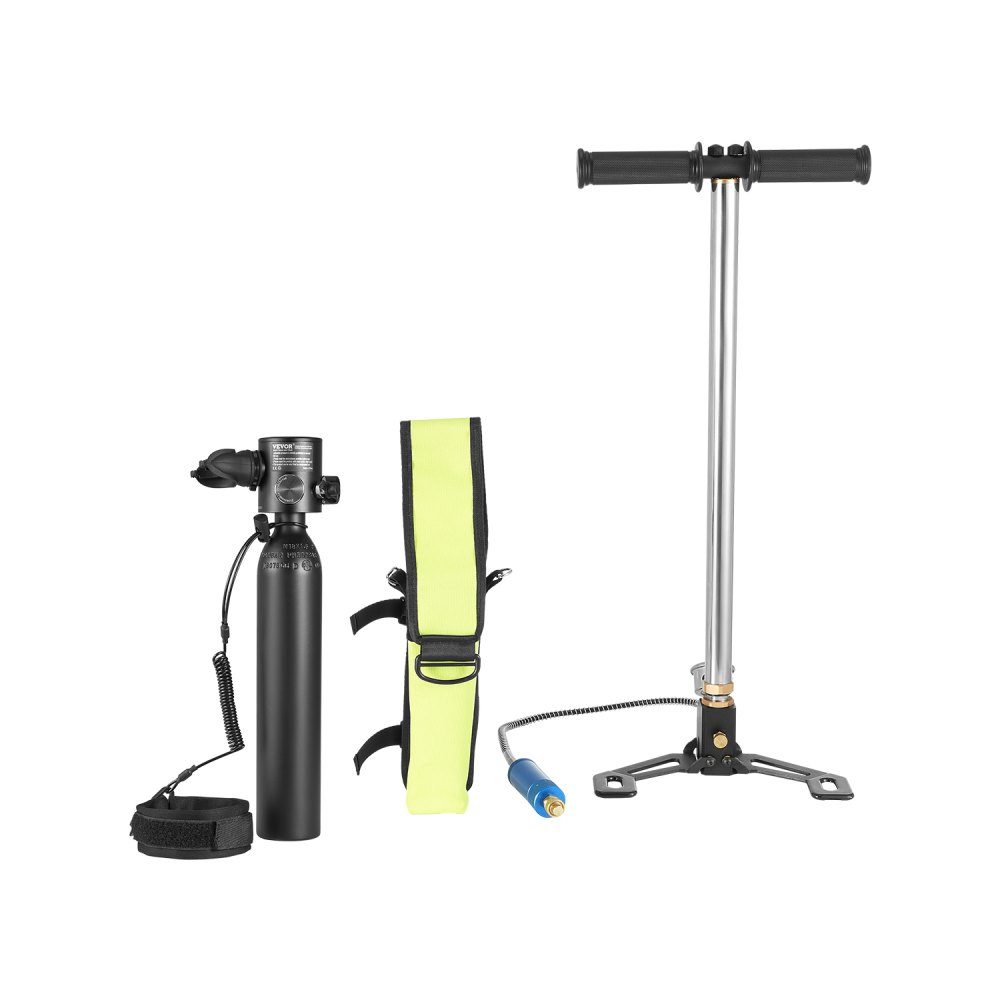 0.5L Diving Bottle, Portable Diving Bottle, Oxygen Bottle for Diving Support, 5-10 Minutes Underwater Breathing, 30m Diving Depth, Refillable Snorkel Air Tank with Pump