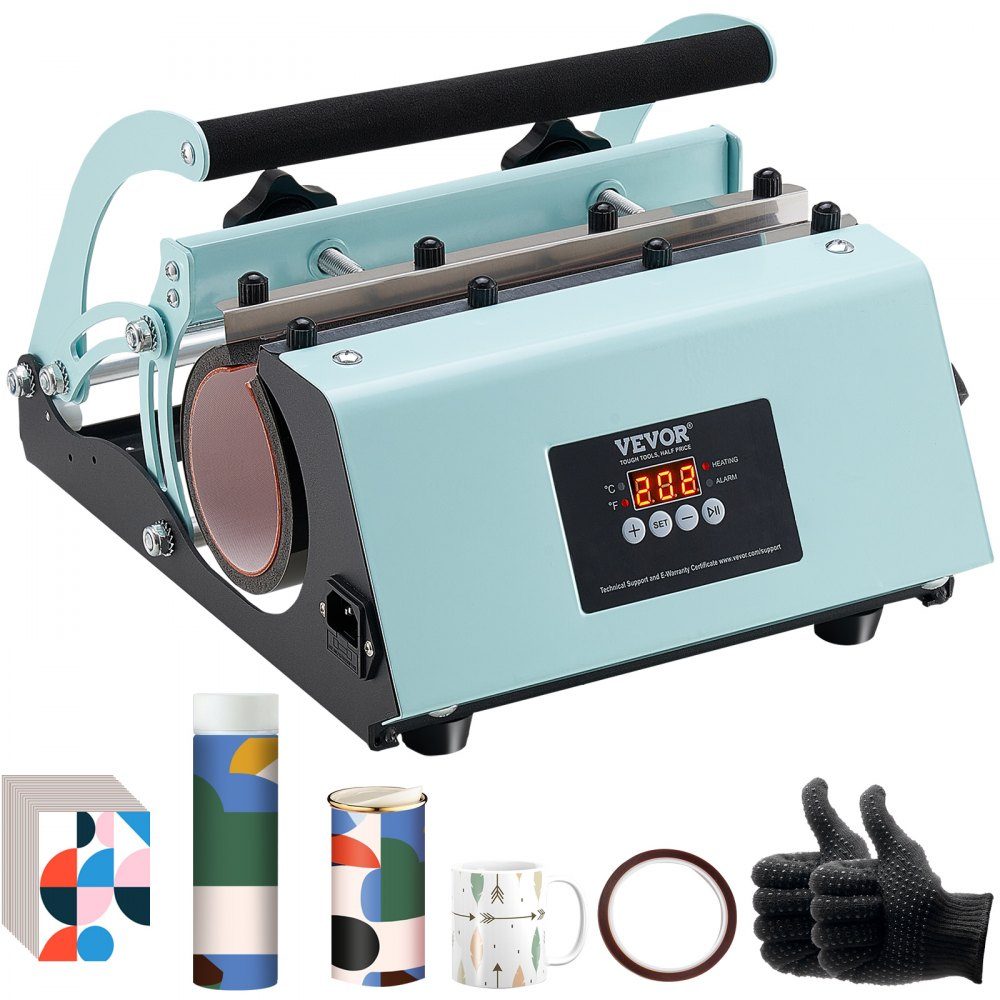 Tumbler Heat Press, 11-30oz mokpers, snelle en gelijkmatige verwarming, tuimelaarpers met sublimatiepapier, tape en handschoenen, temperatuur- en tijdinstelling, voor sublimatiemokken, kopjes, mokken, groen